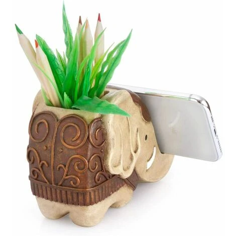Pen Holder With Phone Stand Resin Elephant Shaped Pen Case Cell Phone Stand Carving Brush Scissors Holder Desk Organizer Decor For Office Desk Home Decorative (B 5 Pen Holder With Phone Stand Resin Elephant Shaped Pen Case Cell Phone Stand Carving Brush Scissors Holder Desk Organizer Decor For Office Desk Home Decorative (B - Image 5