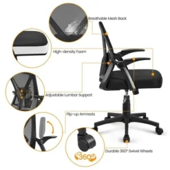 Yaheetech Mesh Office Chair With 90° Flip-up Armrests, Black -Office Furniture Store 85549017 3