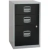 Bisley A4 3 Drawer Filing Cabinet - Silver & Black