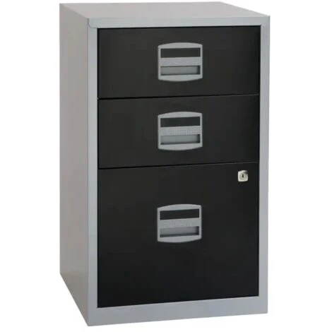 Bisley A4 3 Drawer Filing Cabinet - Silver & Black 1 Bisley A4 3 Drawer Filing Cabinet - Silver & Black