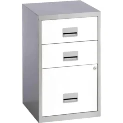 Pierre Henry 3 Drawer A4 Filing Cabinet – Silver & White