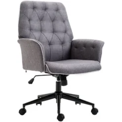 HOMCOM Vinsetto Computer Chair W/Armrest Modern Style Tufted For Home Office Dining Room Dark Grey