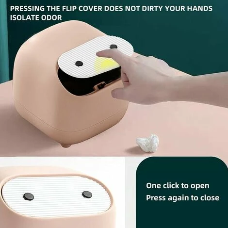 Small Trash Can, Cute Ninja Office Trash Can With Lid, Bedroom Trash Can With 1 Roll Waste Bag, Trash Can For Home, Bedroom, Office (Pink) 2 Small Trash Can, Cute Ninja Office Trash Can With Lid, Bedroom Trash Can With 1 Roll Waste Bag, Trash Can For Home, Bedroom, Office (Pink) - Image 2