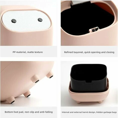 Small Trash Can, Cute Ninja Office Trash Can With Lid, Bedroom Trash Can With 1 Roll Waste Bag, Trash Can For Home, Bedroom, Office (Pink) 4 Small Trash Can, Cute Ninja Office Trash Can With Lid, Bedroom Trash Can With 1 Roll Waste Bag, Trash Can For Home, Bedroom, Office (Pink) - Image 4