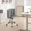 Desk Chair Velvet Computer Office Chair With Unique Back Armrest Height Adjustable Padded Seat Swivel Chair For Desk Home Office, Grey