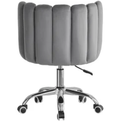 Desk Chair Velvet Computer Office Chair With Unique Back Armrest Height Adjustable Padded Seat Swivel Chair For Desk Home Office, Grey -Office Furniture Store 88057577 3