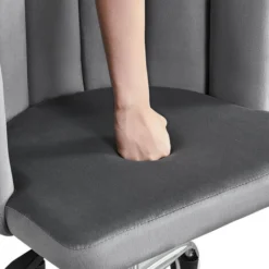 Desk Chair Velvet Computer Office Chair With Unique Back Armrest Height Adjustable Padded Seat Swivel Chair For Desk Home Office, Grey -Office Furniture Store 88057577 5