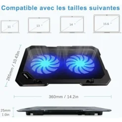 GDRHVFD C302 10-15.6 Laptop Cooling Pad Ultra Slim Portable 2 Big Quiet 1300 RPM Fans With Built-in USB Line Simple And Easy To Use