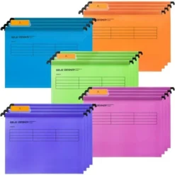 12 Pack A4 Polypropylene Hanging File Folders With Tabs And Card Inserts For Office, Home Organization (Mixed Colors)