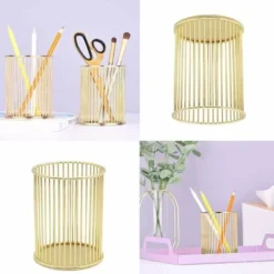 HIASDFLS Pot Crayons Métal Pinceaux Rond Durable Pot Crayons Évidé Doré Pot Crayons Fer Ajouré Pot Crayons Rond Métallique Papeterie Stockage Organiseur Conteneur - Or -Office Furniture Store 89420176 5