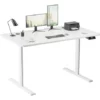 Standing Desk 140CM Electric Height Adjustable Desk Stand Up Home Office Computer Desk T-Shaped Metal Bracket Desk With Wood Tabletop And Memory Settings,White