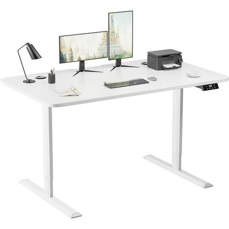 Standing Desk 140CM Electric Height Adjustable Desk Stand Up Home Office Computer Desk T-Shaped Metal Bracket Desk With Wood Tabletop And Memory Settings,White 1 Standing Desk 140CM Electric Height Adjustable Desk Stand Up Home Office Computer Desk T-Shaped Metal Bracket Desk With Wood Tabletop And Memory Settings,White