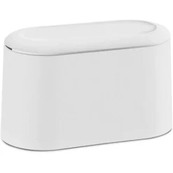 Desktop Mini Wastebasket With Lid, Small Trash Can, White With Lid