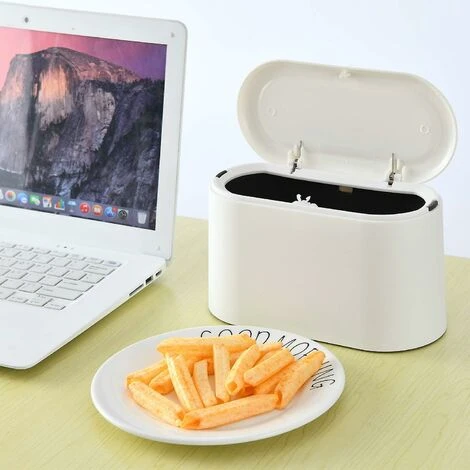 Desktop Mini Wastebasket With Lid, Small Trash Can, White With Lid 2 Desktop Mini Wastebasket With Lid, Small Trash Can, White With Lid - Image 2