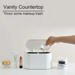 Desktop Mini Wastebasket With Lid, Small Trash Can, White With Lid 9 Desktop Mini Wastebasket With Lid, Small Trash Can, White With Lid -Office Furniture Store 89792408 5