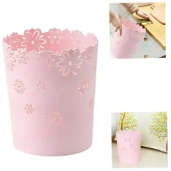 Plastic Round Trash Bin Hollow Waste Paper Bin Flower Lace Trash Can For Kitchen Office Trash Bin,Hollow Garbage Bin,Flower Lace Trash Can -Office Furniture Store 89796105 3