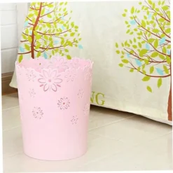 Plastic Round Trash Bin Hollow Waste Paper Bin Flower Lace Trash Can For Kitchen Office Trash Bin,Hollow Garbage Bin,Flower Lace Trash Can -Office Furniture Store 89796105 4