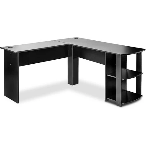 Corner Desk L-Shaped Computer Desk With 2-Tier Shelves, Workstation Gaming Desk Home Office Desk, Black 2 Corner Desk L-Shaped Computer Desk With 2-Tier Shelves, Workstation Gaming Desk Home Office Desk, Black - Image 2