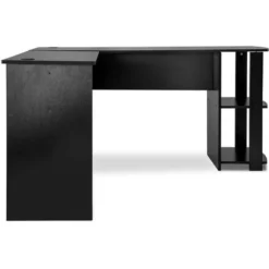 Corner Desk L-Shaped Computer Desk With 2-Tier Shelves, Workstation Gaming Desk Home Office Desk, Black 8 Corner Desk L-Shaped Computer Desk With 2-Tier Shelves, Workstation Gaming Desk Home Office Desk, Black -Office Furniture Store 89944709 4