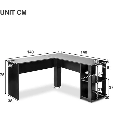 Corner Desk L-Shaped Computer Desk With 2-Tier Shelves, Workstation Gaming Desk Home Office Desk, Black 5 Corner Desk L-Shaped Computer Desk With 2-Tier Shelves, Workstation Gaming Desk Home Office Desk, Black - Image 5
