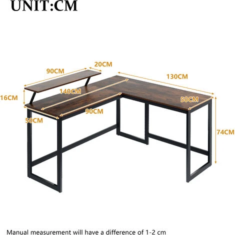 L Computer Desk With Self Corner Desk Work Table Home Office Table Industrial Rustic Brown 3 L Computer Desk With Self Corner Desk Work Table Home Office Table Industrial Rustic Brown - Image 3