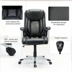 YODOLLA Office Chair PU Leather Ergonomic Desk Chair Adjustable Executive Chair, Black -Office Furniture Store 90573646 3