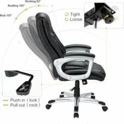 YODOLLA Office Chair PU Leather Ergonomic Desk Chair Adjustable Executive Chair, Black -Office Furniture Store 90573646 4