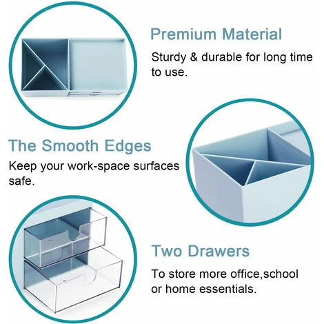 Mini Desktop Storage Box Office Supplies Desk Pen Holder Cute Pencil Pot Makeup Brush Holder (Blue) 3 Mini Desktop Storage Box Office Supplies Desk Pen Holder Cute Pencil Pot Makeup Brush Holder (Blue) - Image 3