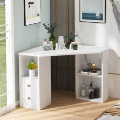 L-Computer Desk Corner Computer Desk With Large Storage Space Study Desk Laptop Table For Home Office, White