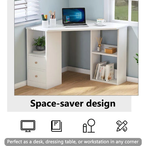 L-Computer Desk Corner Computer Desk With Large Storage Space Study Desk Laptop Table For Home Office, White 2 L-Computer Desk Corner Computer Desk With Large Storage Space Study Desk Laptop Table For Home Office, White - Image 2
