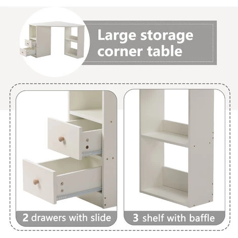 L-Computer Desk Corner Computer Desk With Large Storage Space Study Desk Laptop Table For Home Office, White 3 L-Computer Desk Corner Computer Desk With Large Storage Space Study Desk Laptop Table For Home Office, White - Image 3