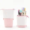 Vertical Pen Holder Retractable Cute Pen Bag Color, PU Corduroy Vertical Stationery Pen Bag (pink)