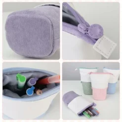 Vertical Pen Holder Retractable Cute Pen Bag Color, PU Corduroy Vertical Stationery Pen Bag (pink) -Office Furniture Store 90741056 4