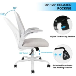 Puluomis Office Chair, Ergonomic Desk Chair, Swivel Computer Chair, With Lumbar Support, Flip Up Armrests, 30° Rocking Function, Height Adjustable, Beige -Office Furniture Store 90999890 4