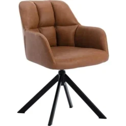 Desk Chair Modern Swivel Task Chair Without Wheels For Bedroom Home Office, Leather, Brown