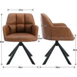 Desk Chair Modern Swivel Task Chair Without Wheels For Bedroom Home Office, Leather, Brown -Office Furniture Store 91014421 3