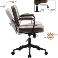 Leather Home Office Chair Swivel Computer Desk Chair Height Adjustable, Brown -Office Furniture Store 91014424 4
