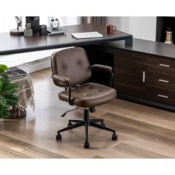 Leather Home Office Chair Swivel Computer Desk Chair Height Adjustable, Brown -Office Furniture Store 91014424 5