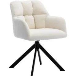 Desk Chair Modern Swivel Task Chair Without Wheels For Bedroom Home Office, Velvet, White