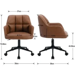 Home Office Chair Modern Desk Chair With Arms Swivel Computer Chair For Bedroom, Leather, Brown -Office Furniture Store 91014458 3