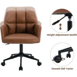 Home Office Chair Modern Desk Chair With Arms Swivel Computer Chair For Bedroom, Leather, Brown -Office Furniture Store 91014458 4