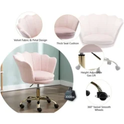 Velvet Office Chair Swivel Desk Chair Height Adjustable Task Chair For Home Office, Velvet, Light Pink -Office Furniture Store 91014533 3