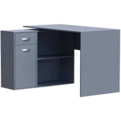 Longton Computer Desk Adjustable 1 Drawer 1 Door PC Workstation Shelves Storage Home Office Table, Grey -Office Furniture Store 91415862 5