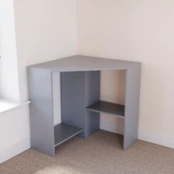 Hetton Corner Computer Desk 2 Shelf PC Workstation Shelves Storage Home Office Table, Grey -Office Furniture Store 91948271 4