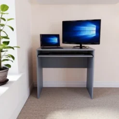 Huby Computer Desk Compact PC Workstation Shelves Storage Home Office Table, Grey -Office Furniture Store 91948273 4