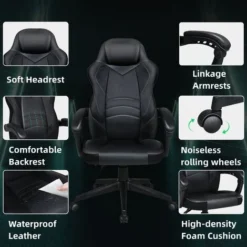 Puluomis Computer Gaming Chair, Recliner Office Chair, Racing Style Ergonomic PC Chair, Swivel High Back Adjustable Back, For Adults Teenager, Home Work Office, Black 6 Puluomis Computer Gaming Chair, Recliner Office Chair, Racing Style Ergonomic PC Chair, Swivel High Back Adjustable Back, For Adults Teenager, Home Work Office, Black -Office Furniture Store 92179575 2