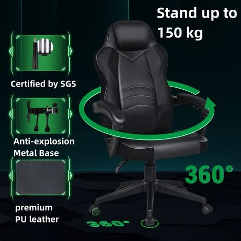 Puluomis Computer Gaming Chair, Recliner Office Chair, Racing Style Ergonomic PC Chair, Swivel High Back Adjustable Back, For Adults Teenager, Home Work Office, Black 3 Puluomis Computer Gaming Chair, Recliner Office Chair, Racing Style Ergonomic PC Chair, Swivel High Back Adjustable Back, For Adults Teenager, Home Work Office, Black - Image 3