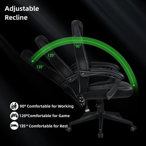 Puluomis Computer Gaming Chair, Recliner Office Chair, Racing Style Ergonomic PC Chair, Swivel High Back Adjustable Back, For Adults Teenager, Home Work Office, Black 4 Puluomis Computer Gaming Chair, Recliner Office Chair, Racing Style Ergonomic PC Chair, Swivel High Back Adjustable Back, For Adults Teenager, Home Work Office, Black - Image 4
