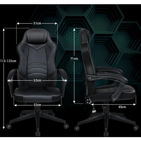 Puluomis Computer Gaming Chair, Recliner Office Chair, Racing Style Ergonomic PC Chair, Swivel High Back Adjustable Back, For Adults Teenager, Home Work Office, Black 5 Puluomis Computer Gaming Chair, Recliner Office Chair, Racing Style Ergonomic PC Chair, Swivel High Back Adjustable Back, For Adults Teenager, Home Work Office, Black - Image 5