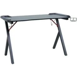 Neo Gaming Desk LED Computer Racing Table With Cup Holder Headphone Hook Cable Management